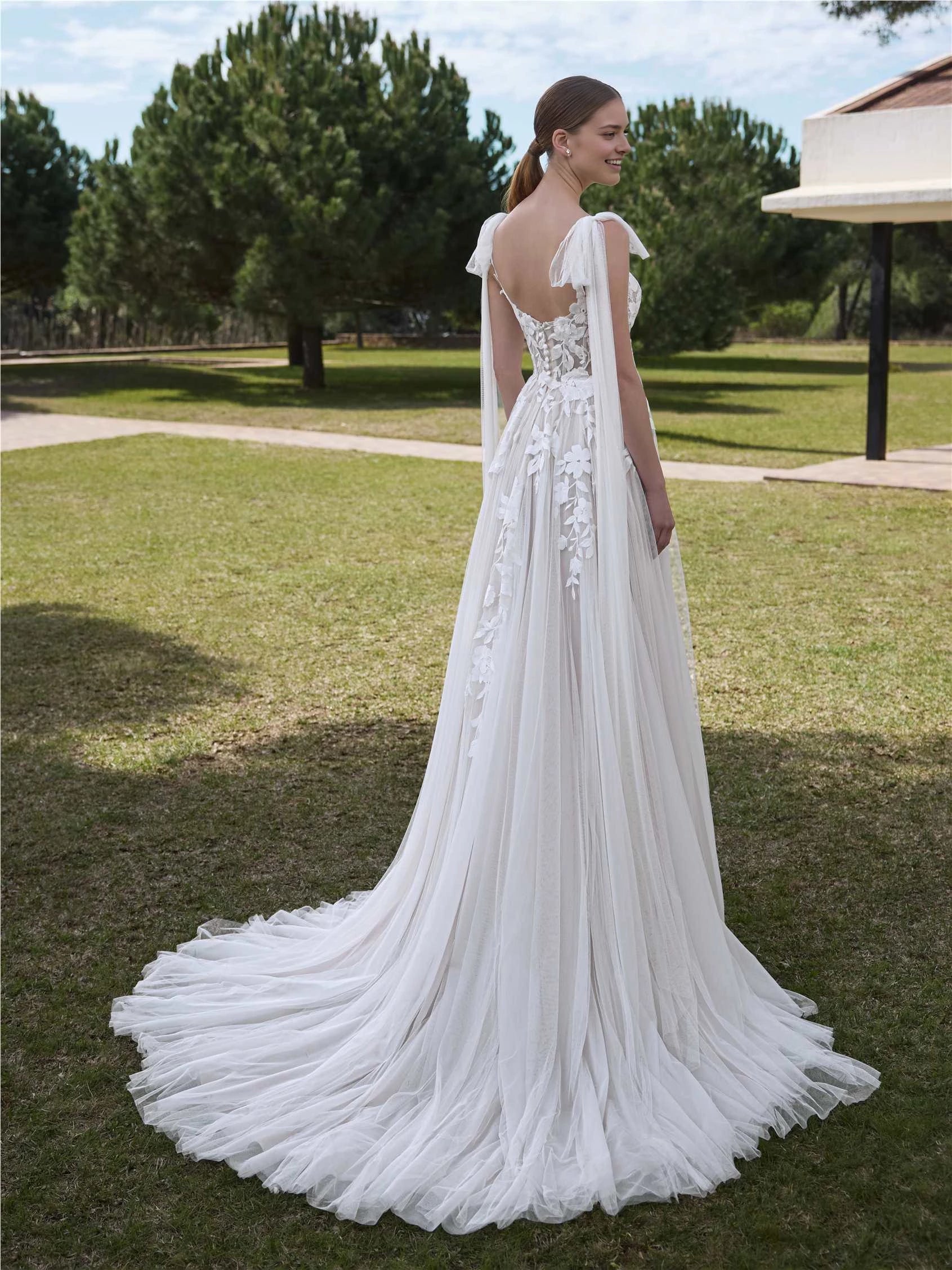 Ethereal A Line Sweetheart Cape Sleeve Open Back Floor Length Wedding Dress