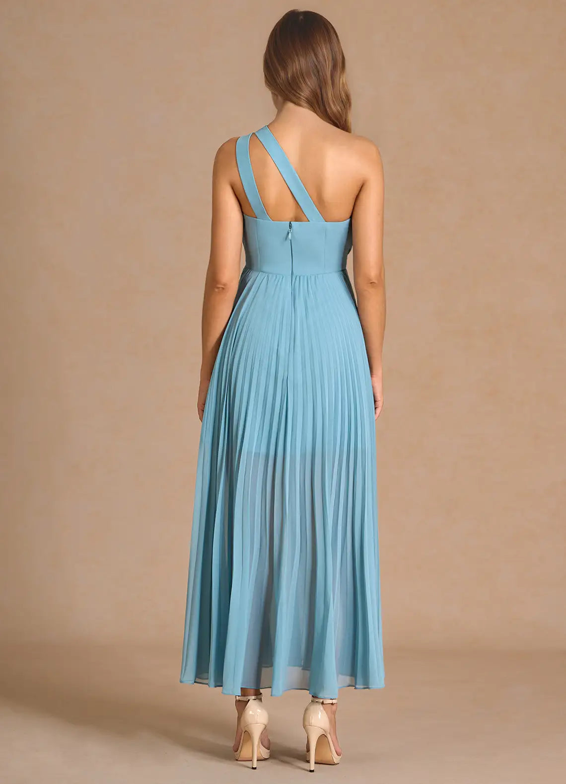 Ethereal A Line Sweetheart One Shoulder Ruffle Accent Cut Out Back Midi Length For Sale Prom Dress