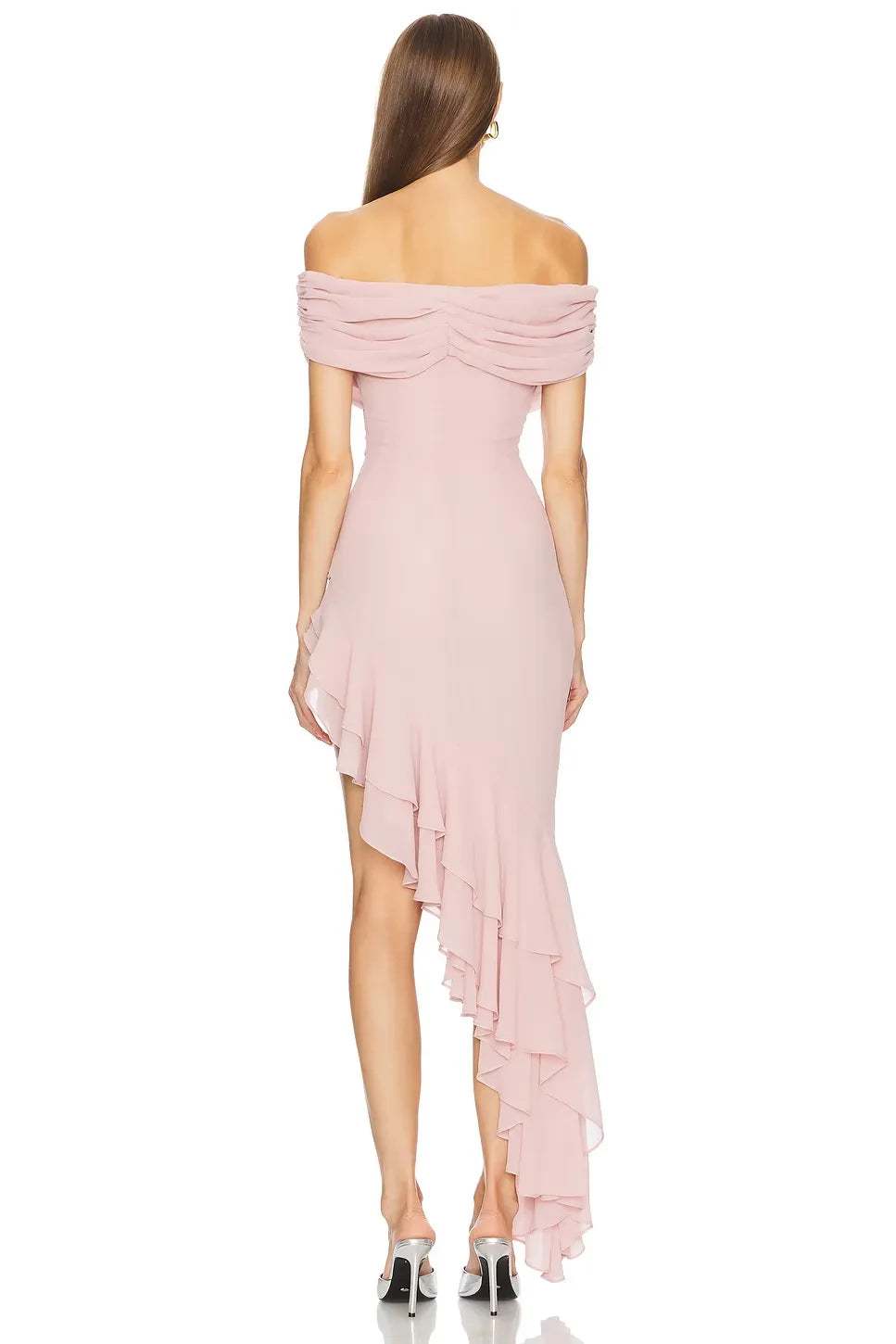 Ethereal Mermaid Off Shoulder Ruched Bodice Asymmetric Ruffle Skirt Prom Dress