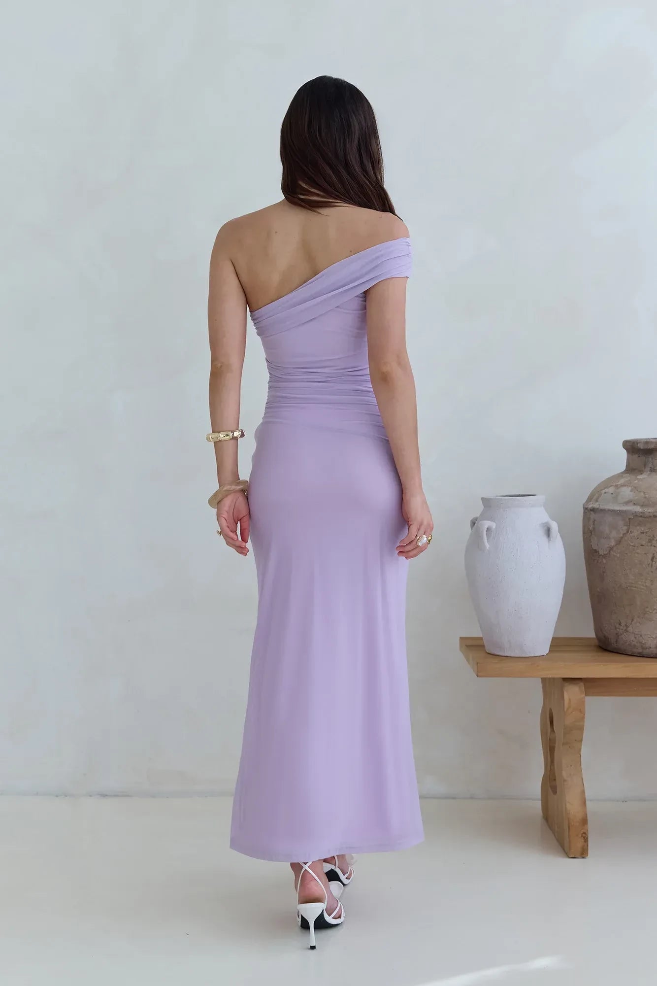 Ethereal Mermaid One Shoulder Ruched Bodice Floor Length Prom Dress
