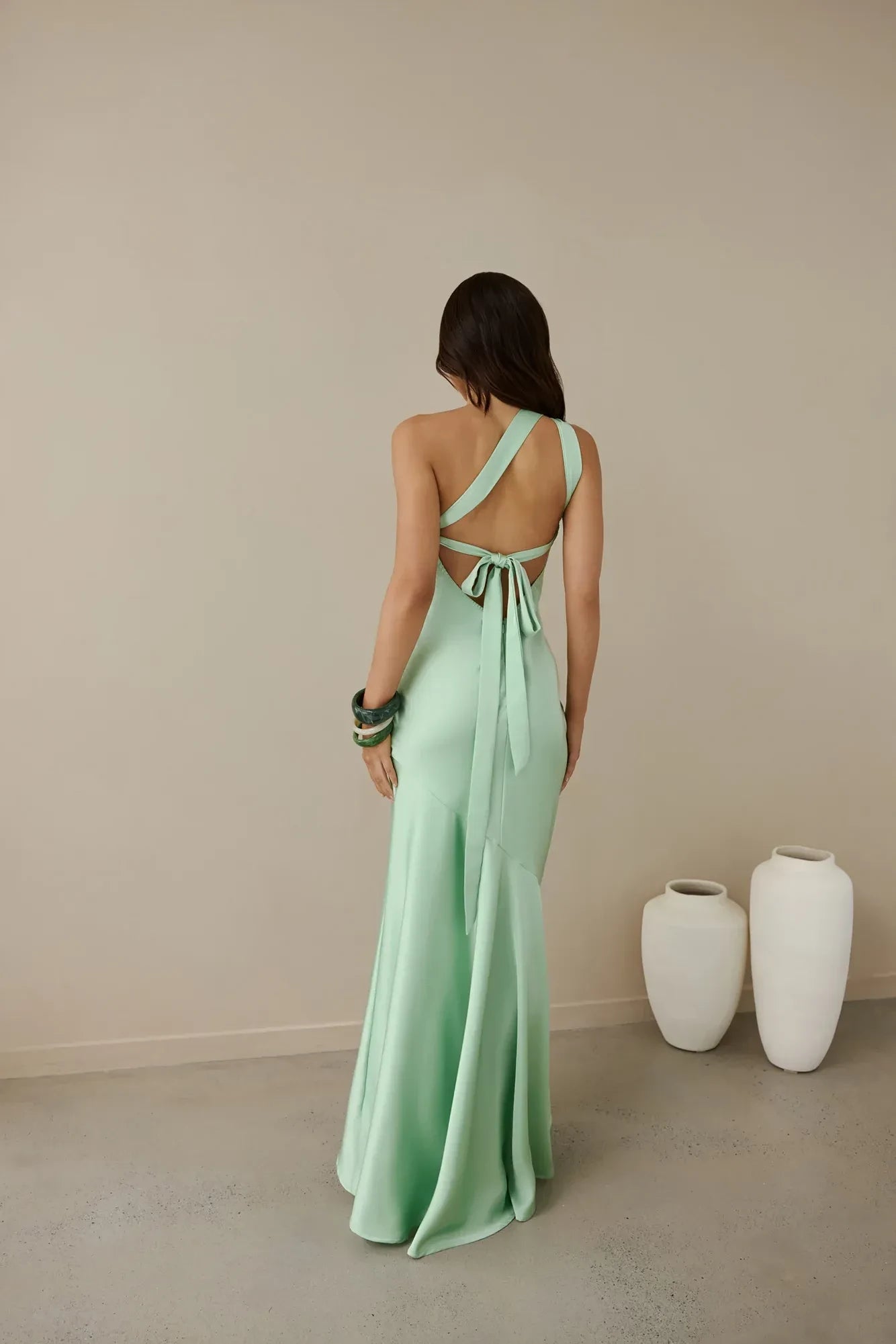 Ethereal Mermaid One Shoulder Sleeveless Tie Back Floor Length Prom Dress