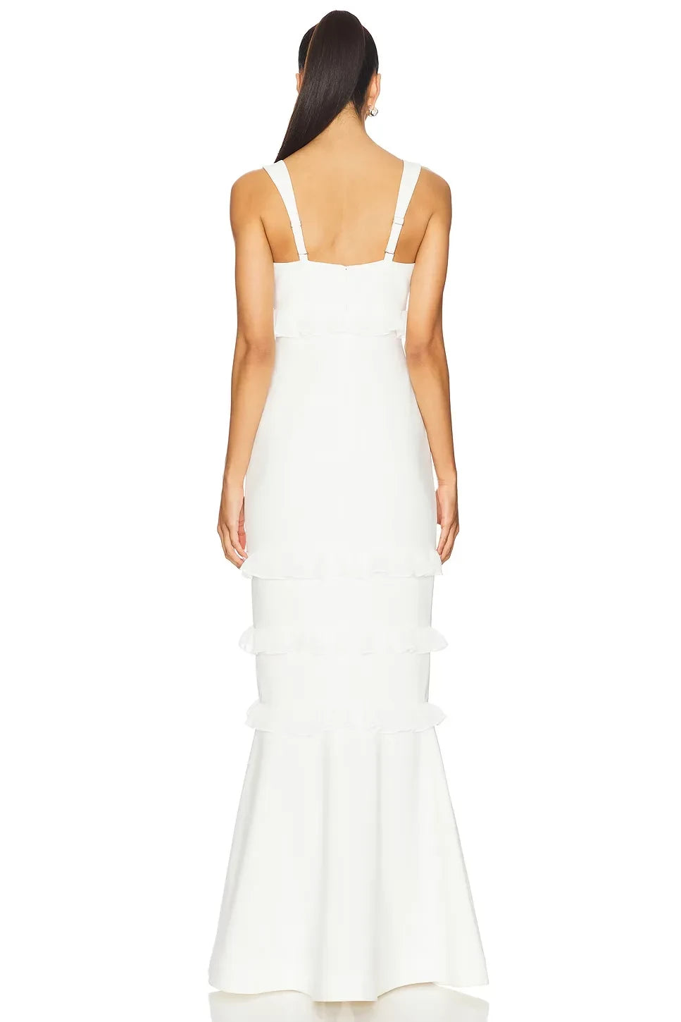 Ethereal Mermaid Square Neck Ruffled Back Floor Length Prom Dress