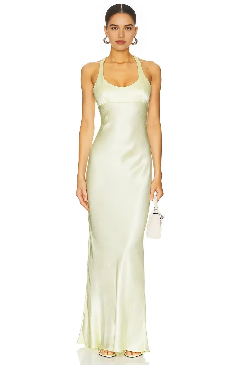 Ethereal Sheath Halter Neck Sleeveless Crisscross Back Floor Length Prom Dress