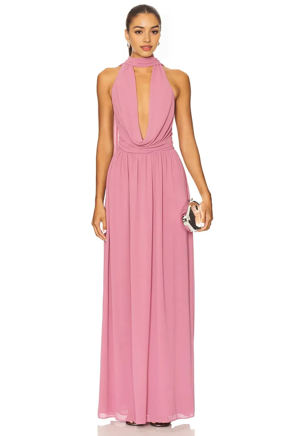 Ethereal Sheath Halter Neck Sleeveless Tie Back Floor Length Evening Dress