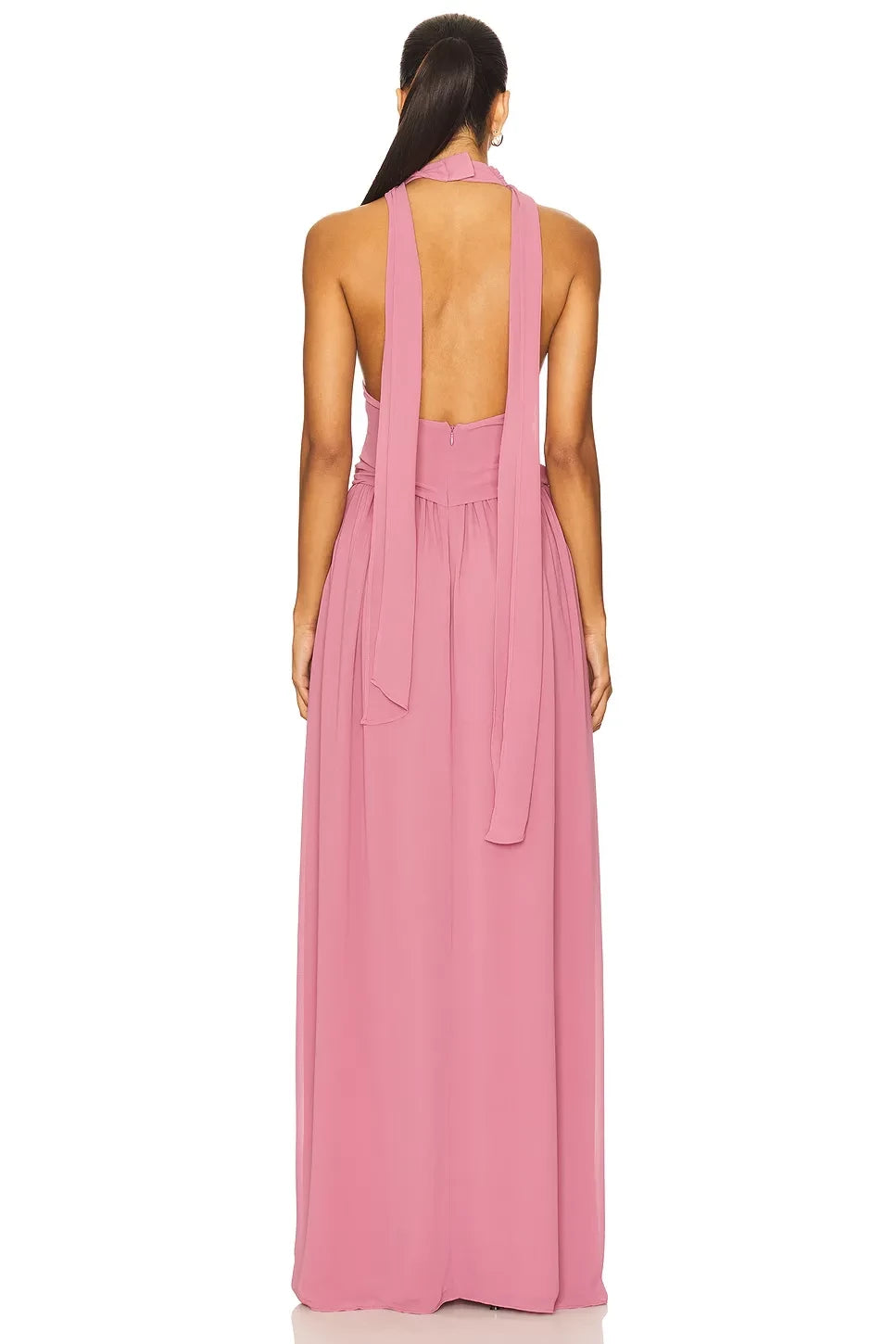 Ethereal Sheath Halter Neck Sleeveless Tie Back Floor Length Evening Dress