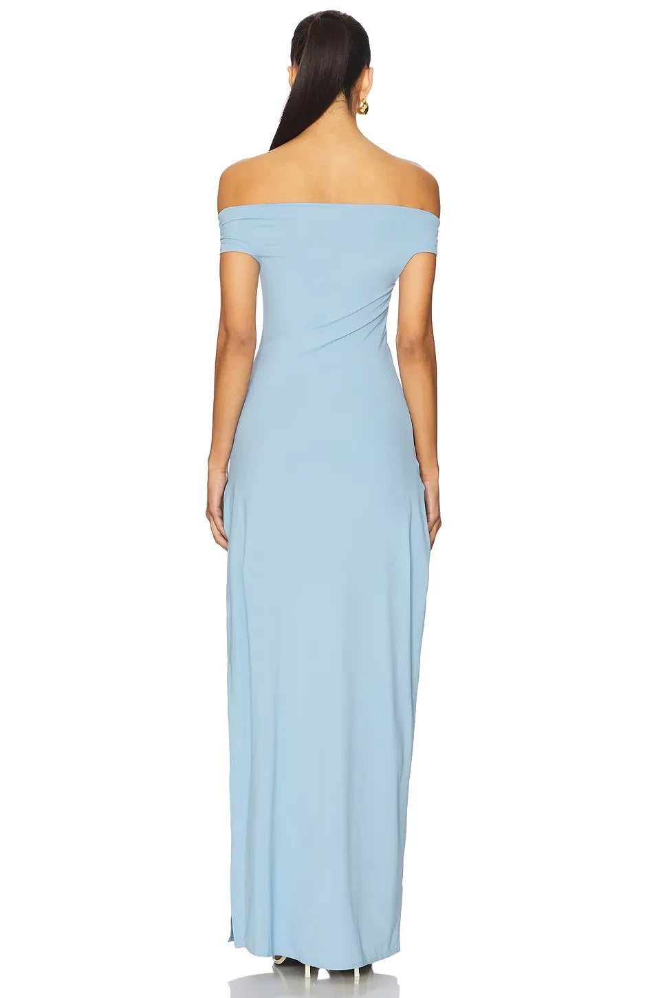 Ethereal Sheath Off Shoulder Cap Sleeve Ruched Back High Slit Floor Length Prom Dress