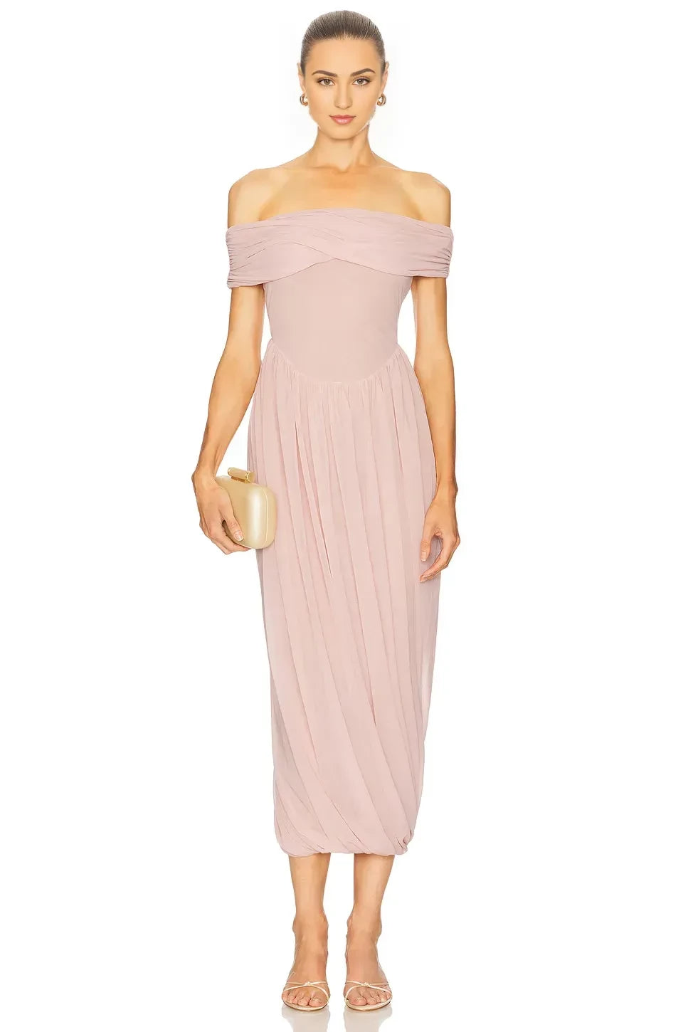 Ethereal Sheath Off Shoulder Sleeveless Zipper Back Midi Length Evening Dress