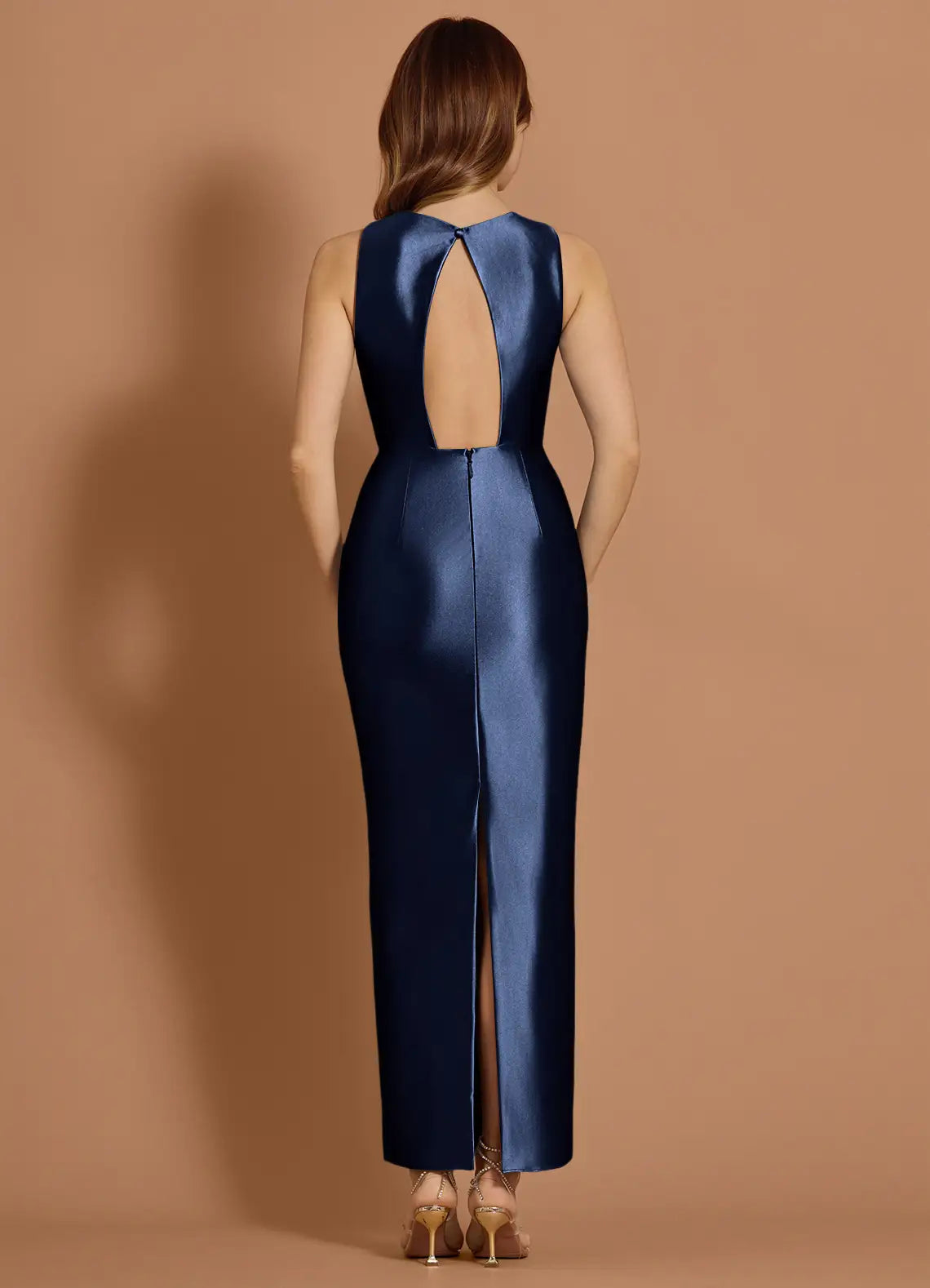 Ethereal Sheath One Shoulder Drape Sleeve Keyhole Back Floor Length For Sale Prom Dress