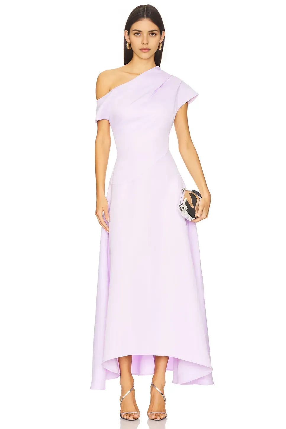 Ethereal Sheath One Shoulder Short Sleeve Zipper Back High Low Evening Dress