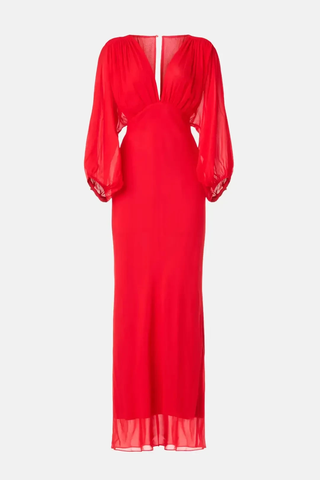 Ethereal Sheath Plunge Neck Long Sleeve Chiffon Floor Length Plus Size Prom Dress