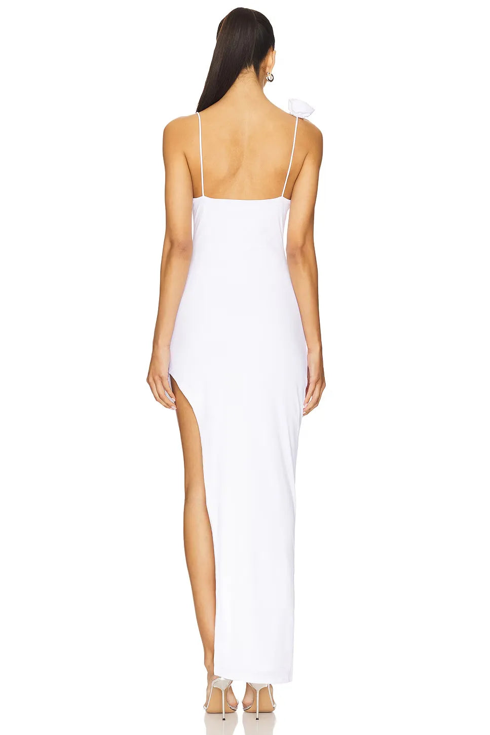 Ethereal Sheath Square Neck Sleeveless Floral Detail Floor Length Evening Dress