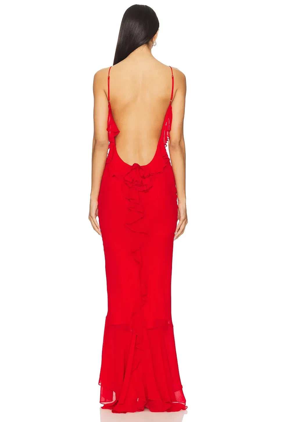 Ethereal Sheath Square Neck Spaghetti Strap Ruffled Back Floor Length Prom Dress