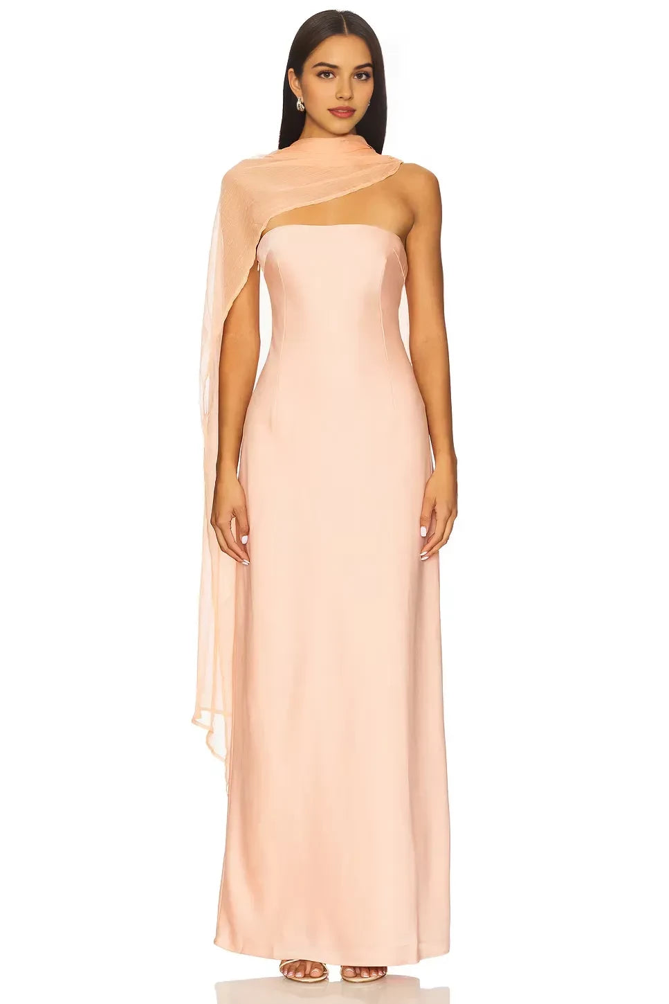 Ethereal Sheath Strapless Cape Sleeve Cutout Back Floor Length Evening Dress