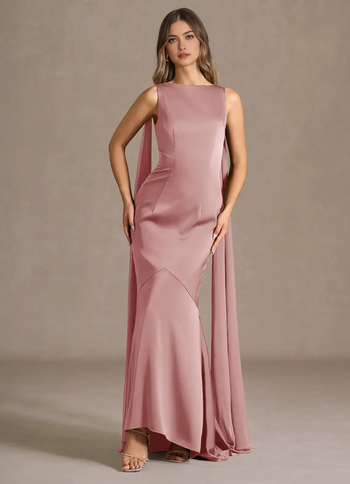 Ethereal Trumpet Crew Neck Sleeveless Tie Accent Open Back Floor Length Female Prom Dress