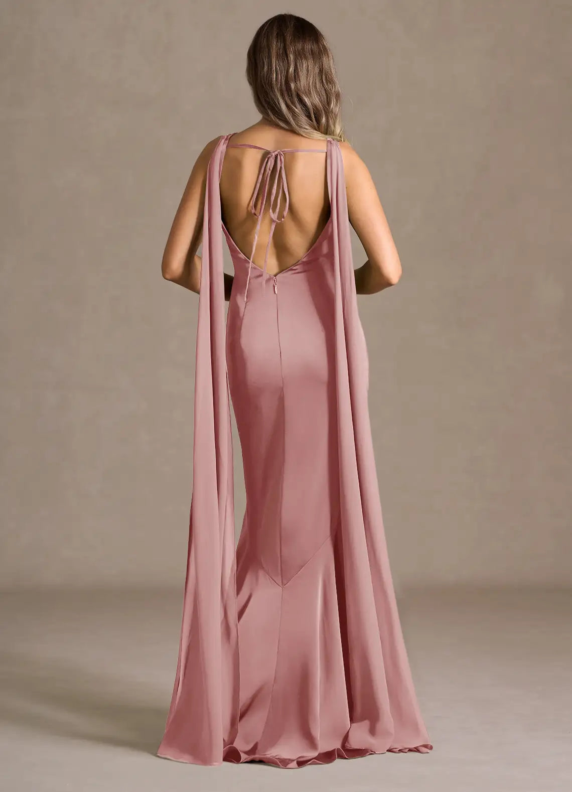 Ethereal Trumpet Crew Neck Sleeveless Tie Accent Open Back Floor Length Female Prom Dress