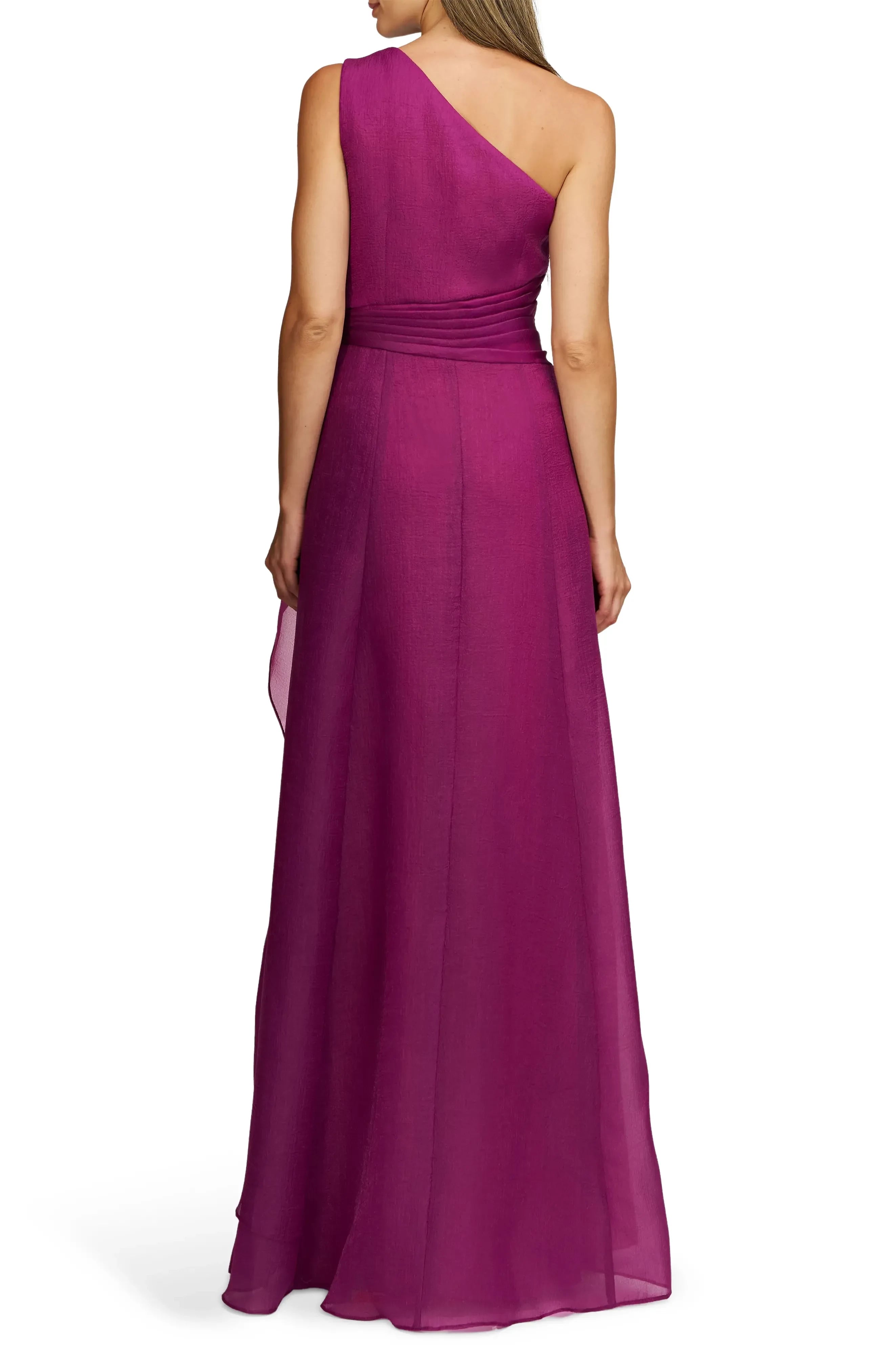 Exquisite A Line One Shoulder Sleeveless Ruched Back Floor Length Evening Dress