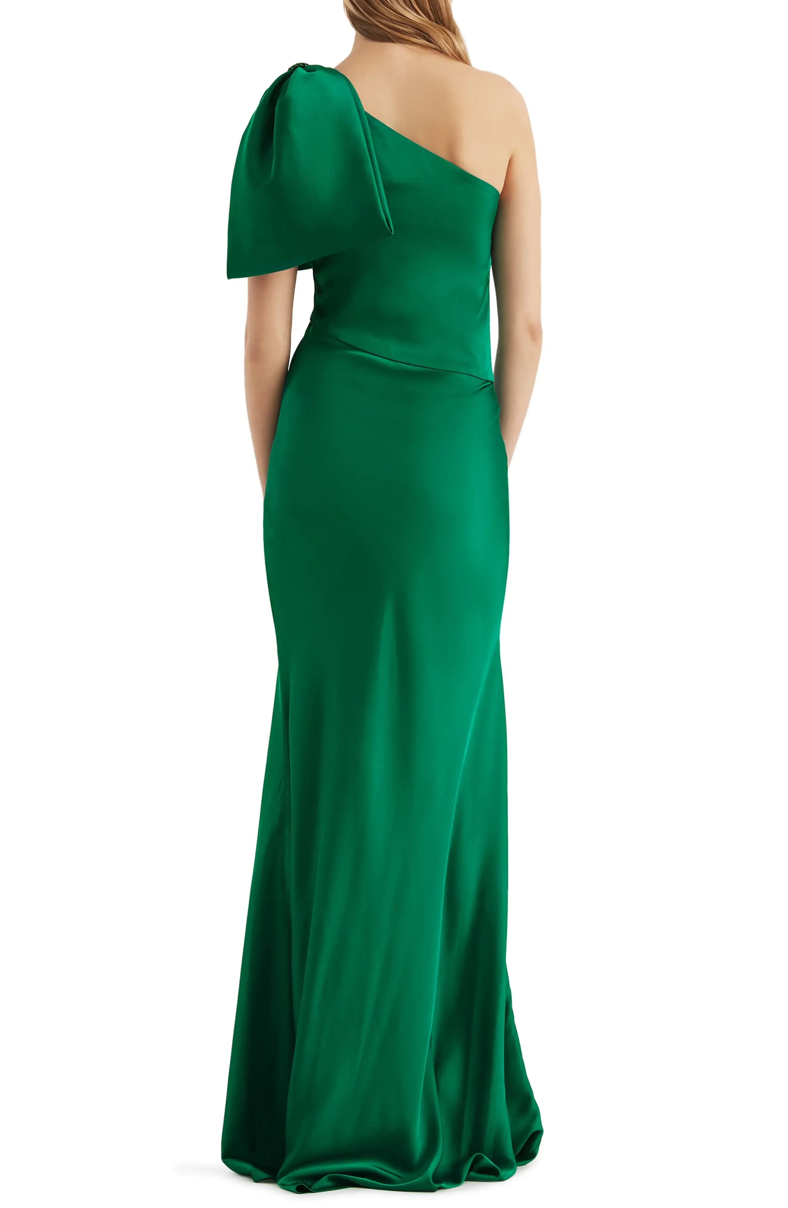 Exquisite Mermaid One Shoulder Bow Sleeve Open Back Floor Length Evening Dress