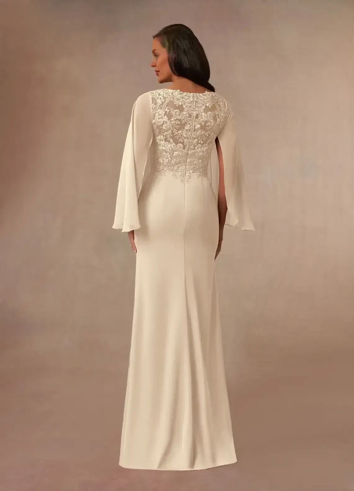 Exquisite Sheath V Neck Bell Sleeve Zipper Back Floor Length Mother of the Bride Dress