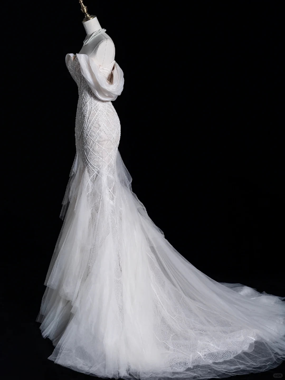 Exquisite Mermaid Off the Shoulder Beaded Lace Tulle Floor length Wedding Dress Prom Dress Cocktail Dress Homecoming Dress Evening Dress Party Dress