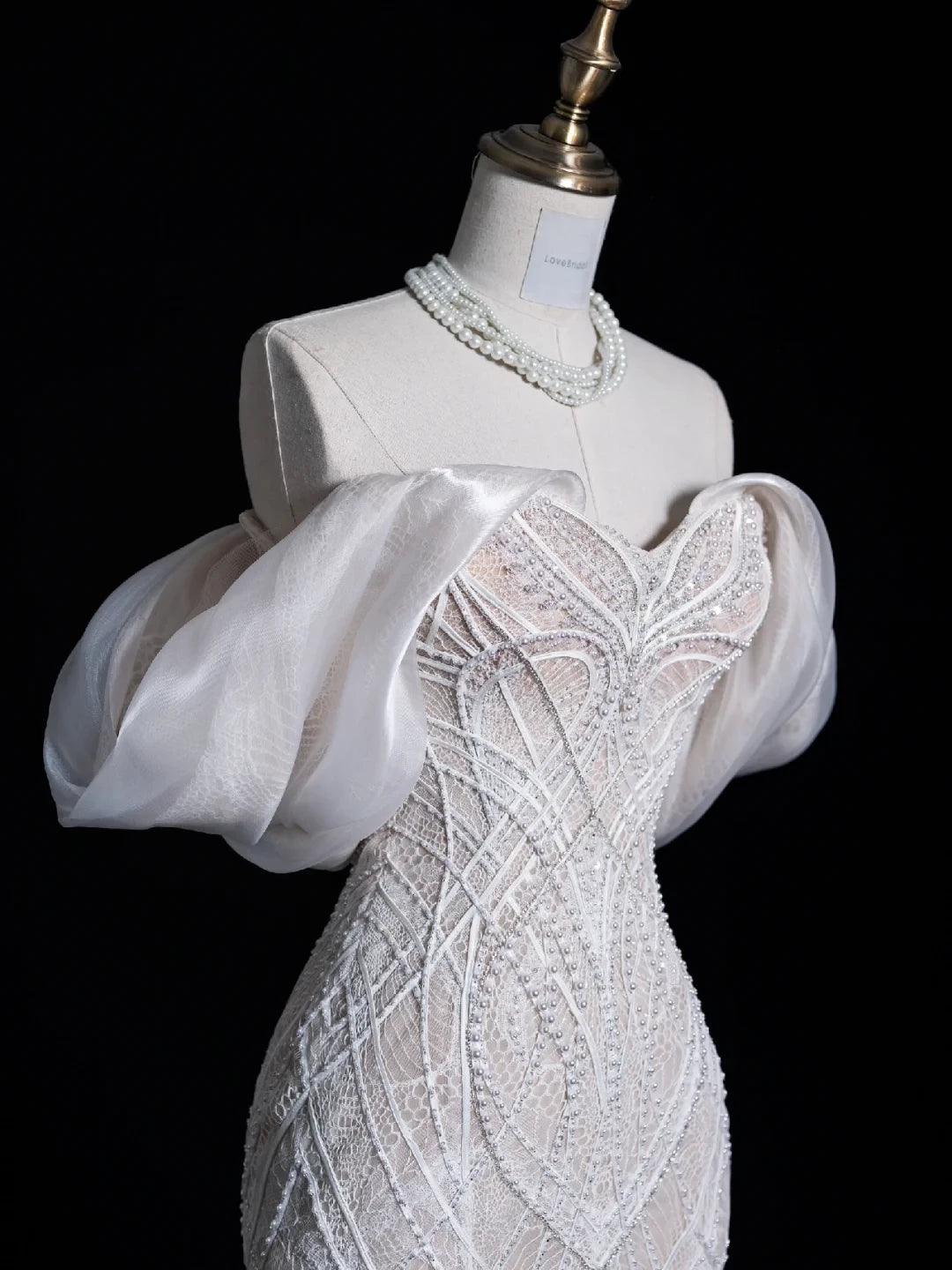 Exquisite Mermaid Off the Shoulder Beaded Lace Tulle Floor length Wedding Dress Prom Dress Cocktail Dress Homecoming Dress Evening Dress Party Dress