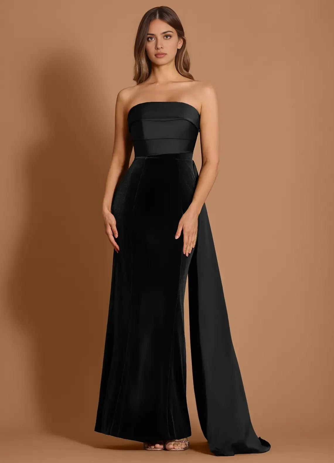 Fabric Mixed Mermaid Strapless Sleeveless Open Back Floor Length For Sale Prom Dress