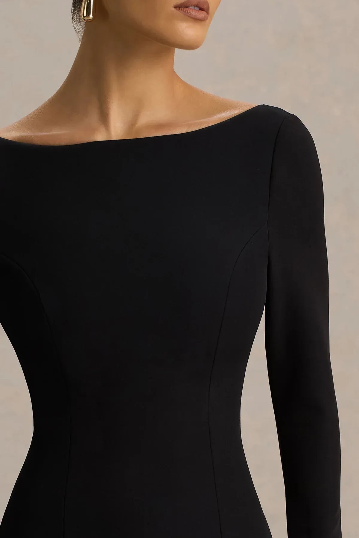 Fascinating A Line Boat Neck Long Sleeve Asymmetrical Hem Floor Length Evening Dress