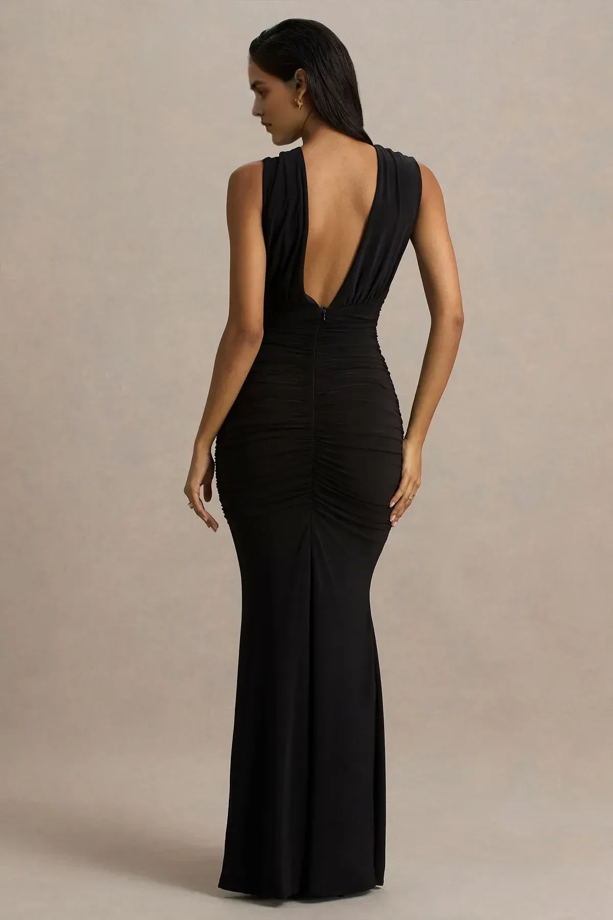 Fascinating Mermaid Twist Neck Sleeveless Open Back Floor Length Evening Dress