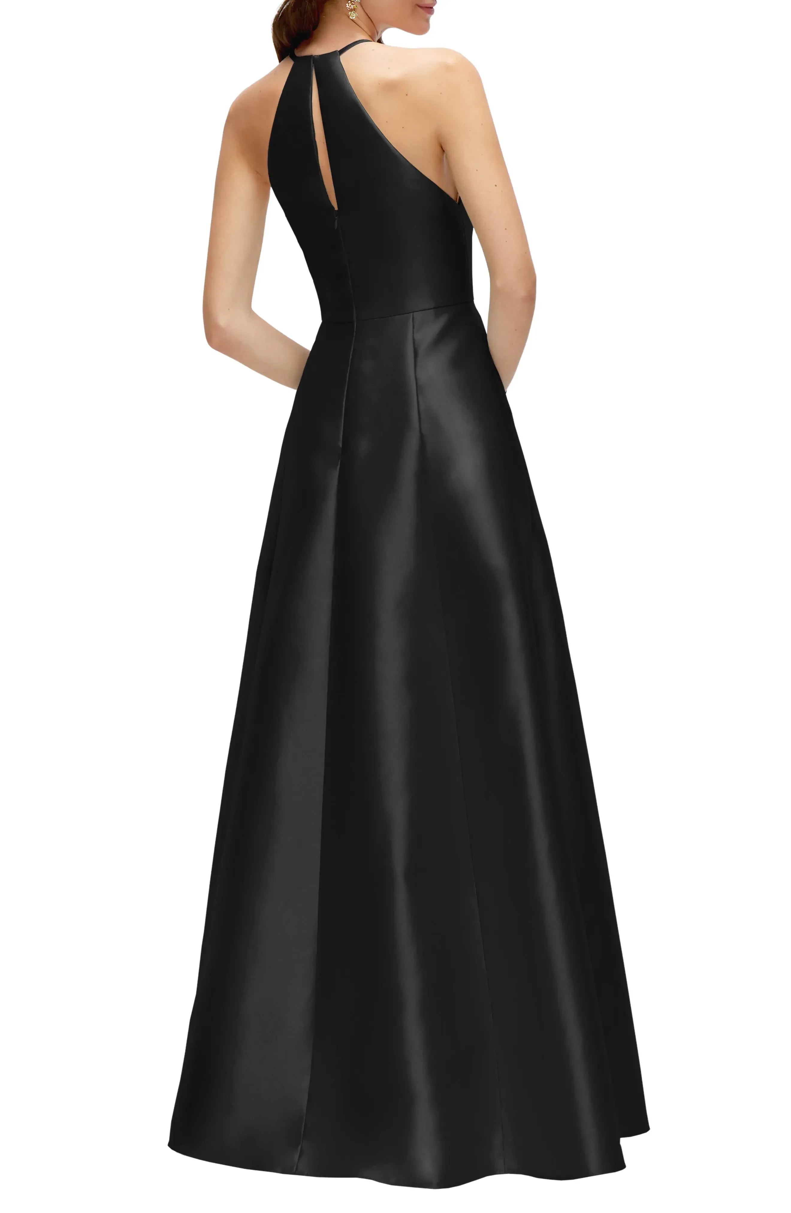 Fashion A Line Halter Neck Sleeveless Keyhole Back Floor Length Bridesmaid Dress