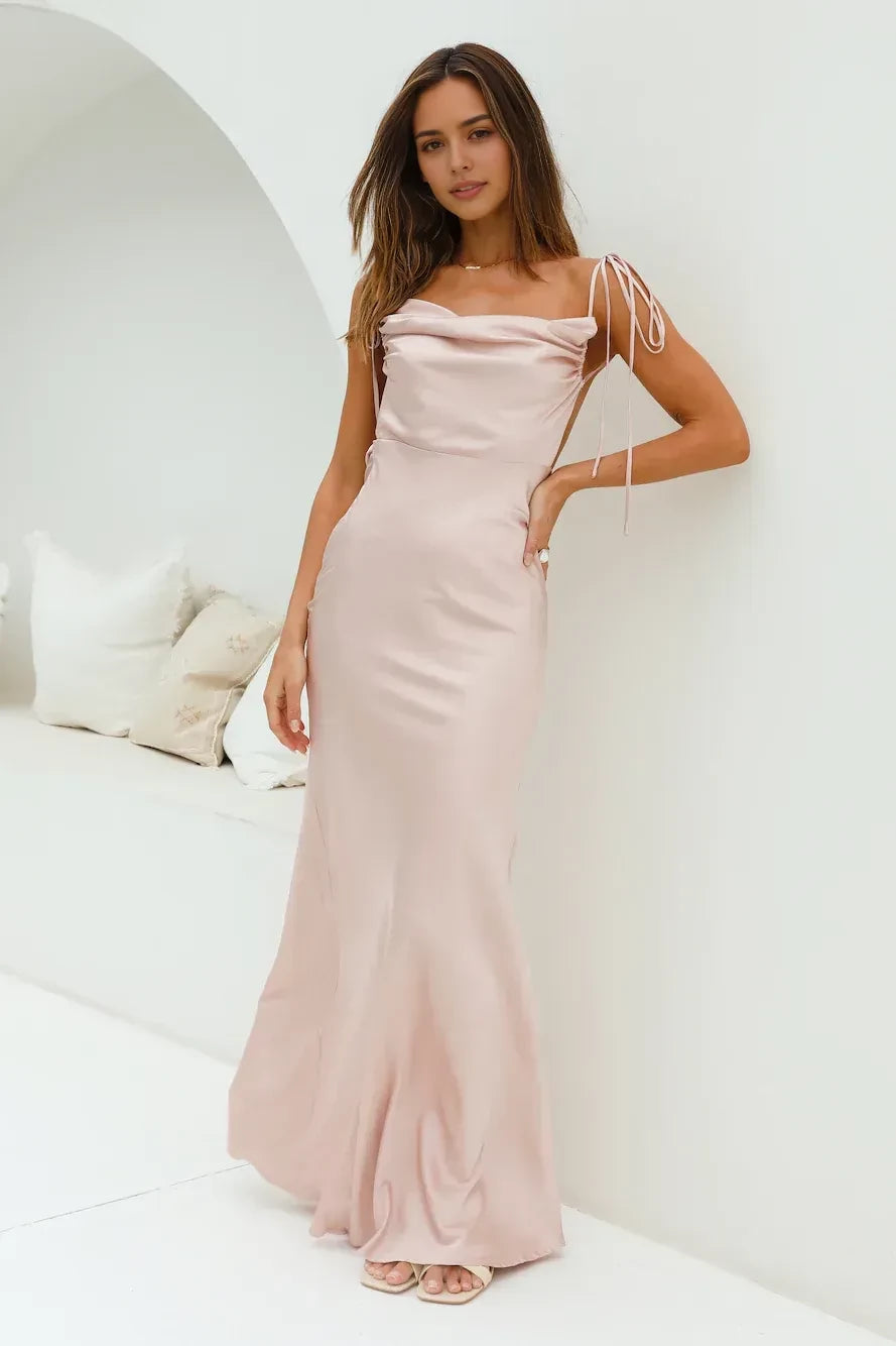 Fashion Mermaid Cowl Neck Sleeveless Open Back Floor Length Prom Dress