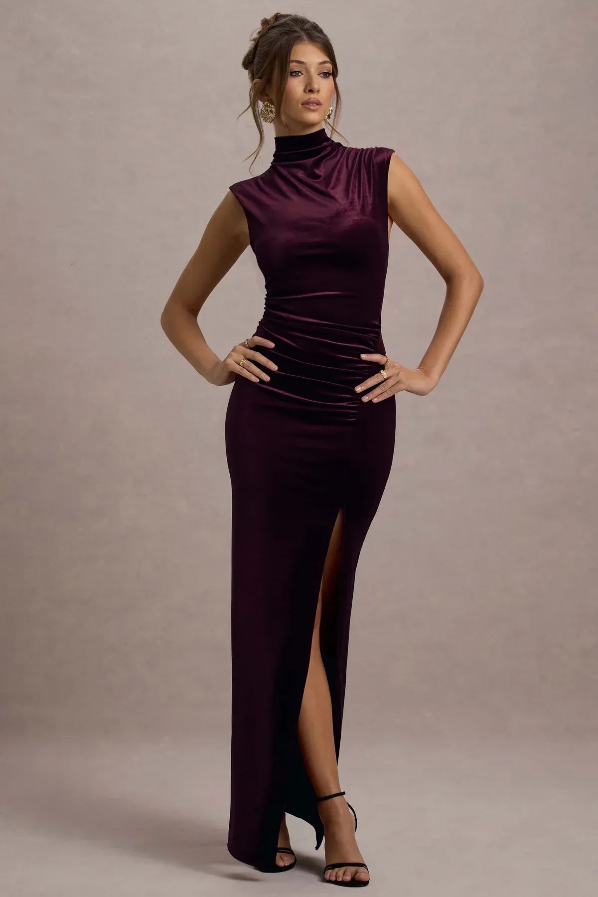 Fashionable Sheath High Neck Sleeveless Ruched Back Floor Length Evening Dress