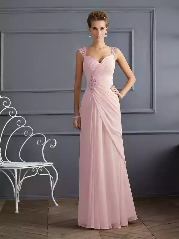 Floor-Length Sheath Chiffon Straps Sleeveless With Beading Mother of the Bride Dresses