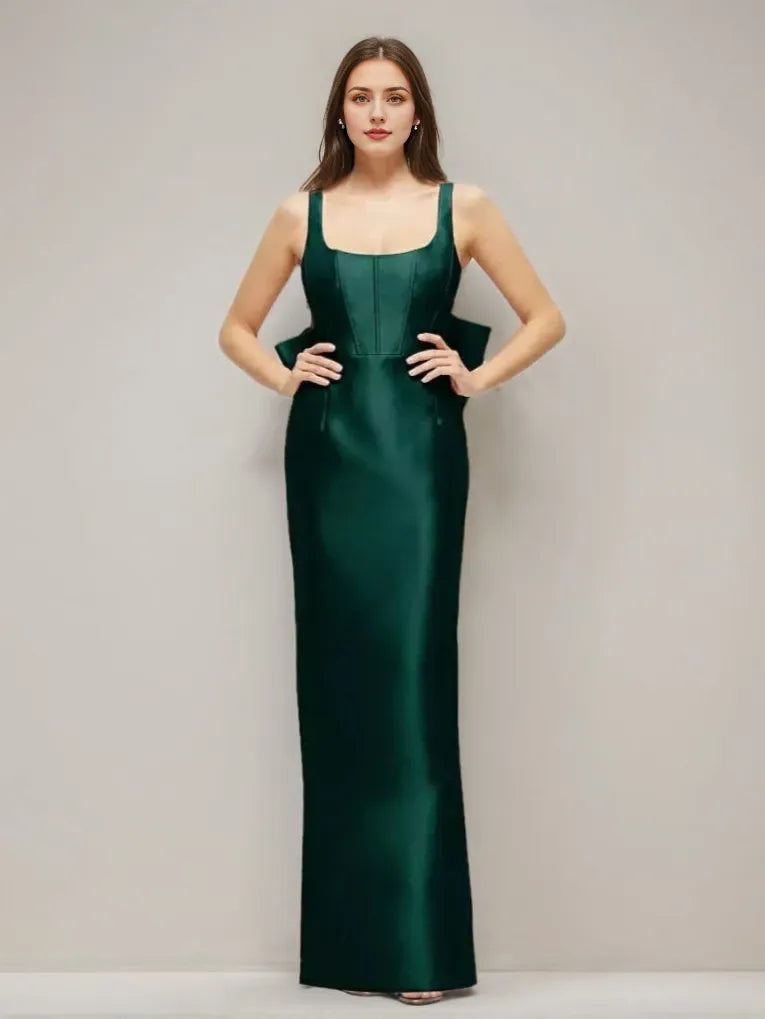 Floor-Length Sheath Scoop Sleeveless Evening Dresses with Bow