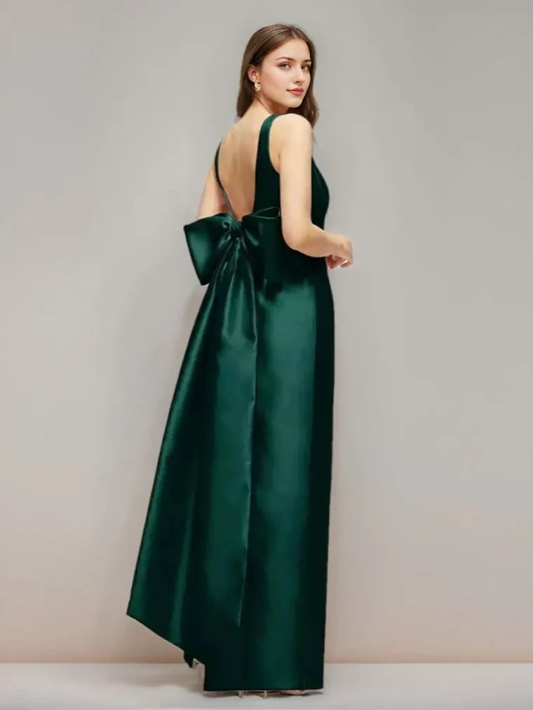 Floor-Length Sheath Scoop Sleeveless Evening Dresses with Bow