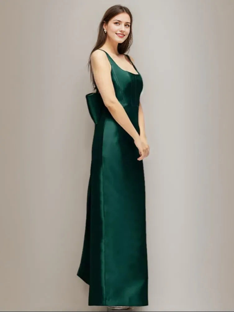 Floor-Length Sheath Scoop Sleeveless Evening Dresses with Bow
