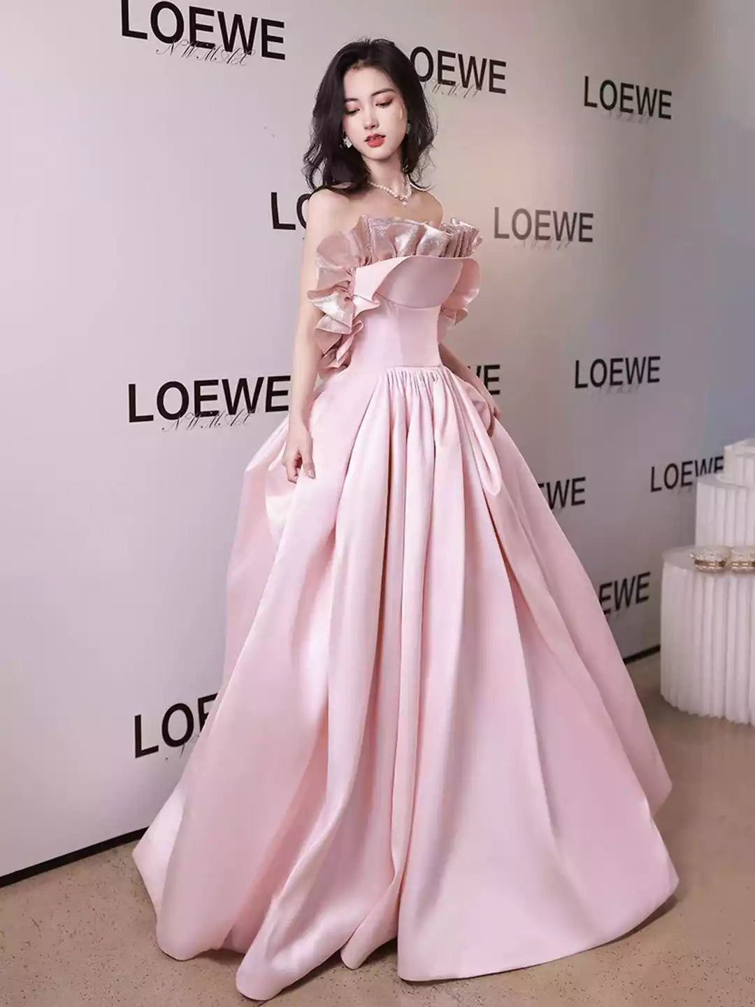 Floor Length Off Shoulder Pink Satin Long Formal Dress Pink Evening Dress Prom Dress