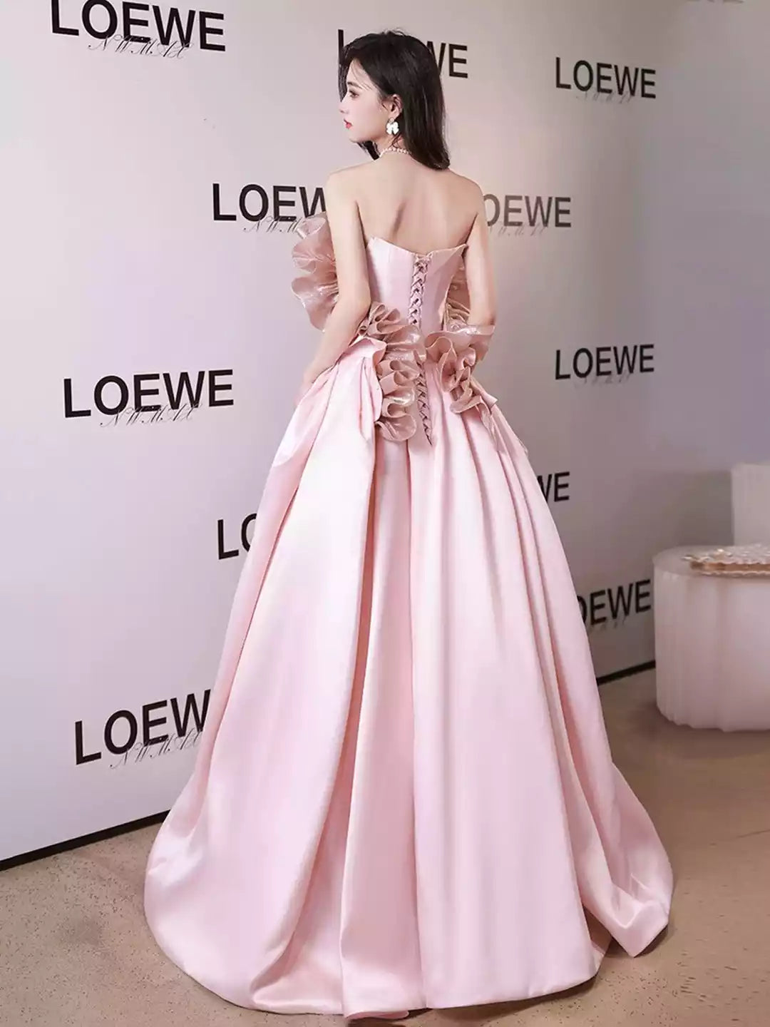 Floor Length Off Shoulder Pink Satin Long Formal Dress Pink Evening Dress Prom Dress