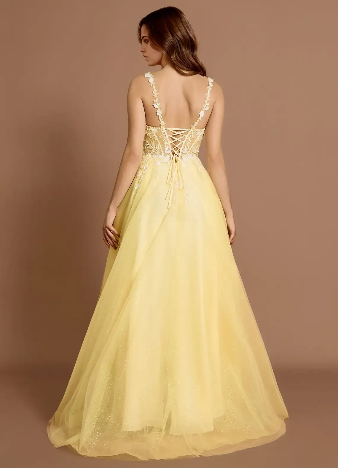Floral Appliqué Spaghetti Strap Ballgown Lace Up Back Floor Length Hot sale Prom Dress