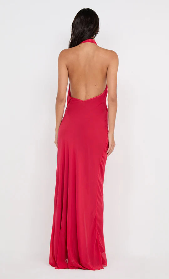 Flowing Sheath Halter Neck Sleeveless Deep Open Back Asymmetrical Length Hot sale Prom Dress