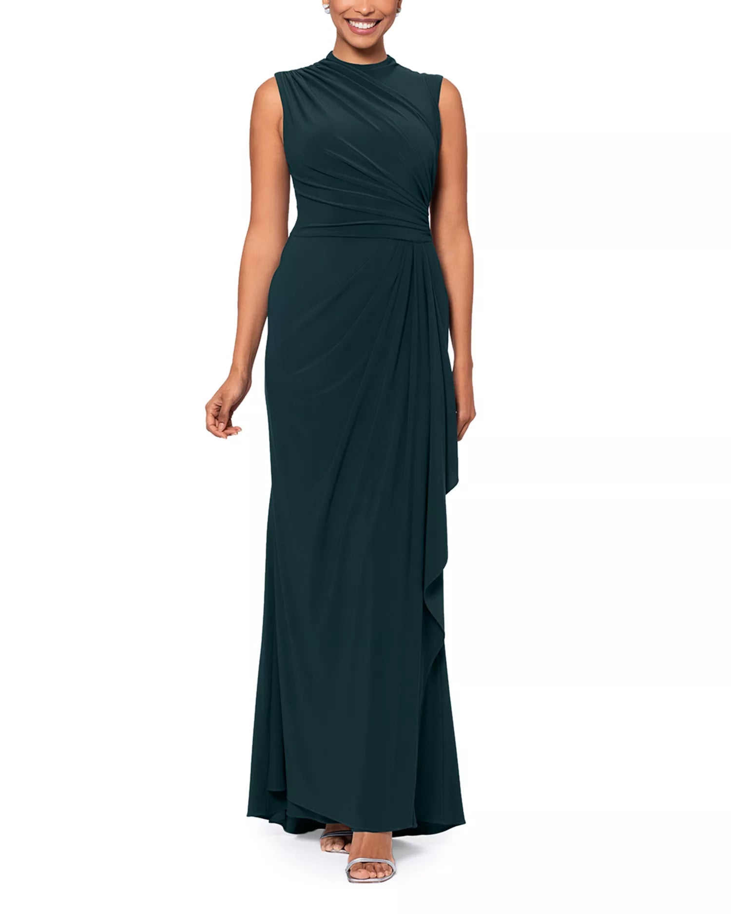 Flowing Sheath Mock Neck Sleeveless Zipper Back Floor Length For Women Prom Dress