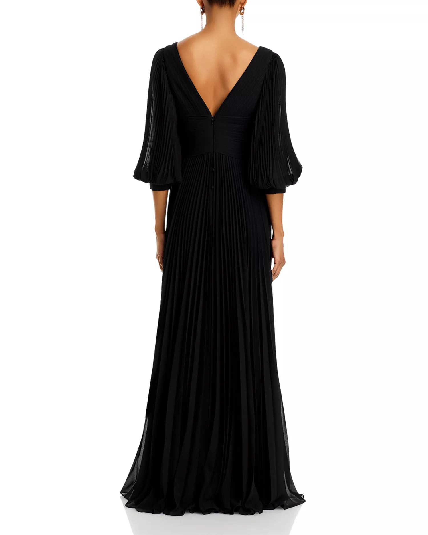 Flowy A Line Deep V Neck Puff Sleeve V Back Floor Length For Sale Prom Dress