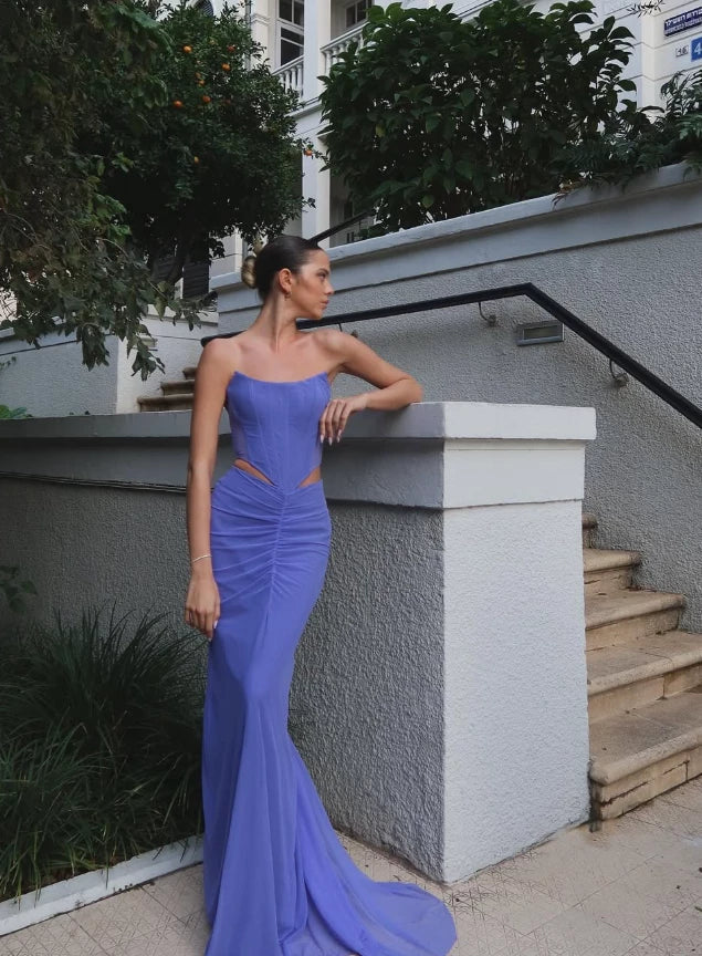 Flowy Mermaid Strapless Corset Chiffon Floor length Sleeveless Wedding Dress Prom Dress Cocktail Dress Homecoming Dress Evening Dress Party Dress