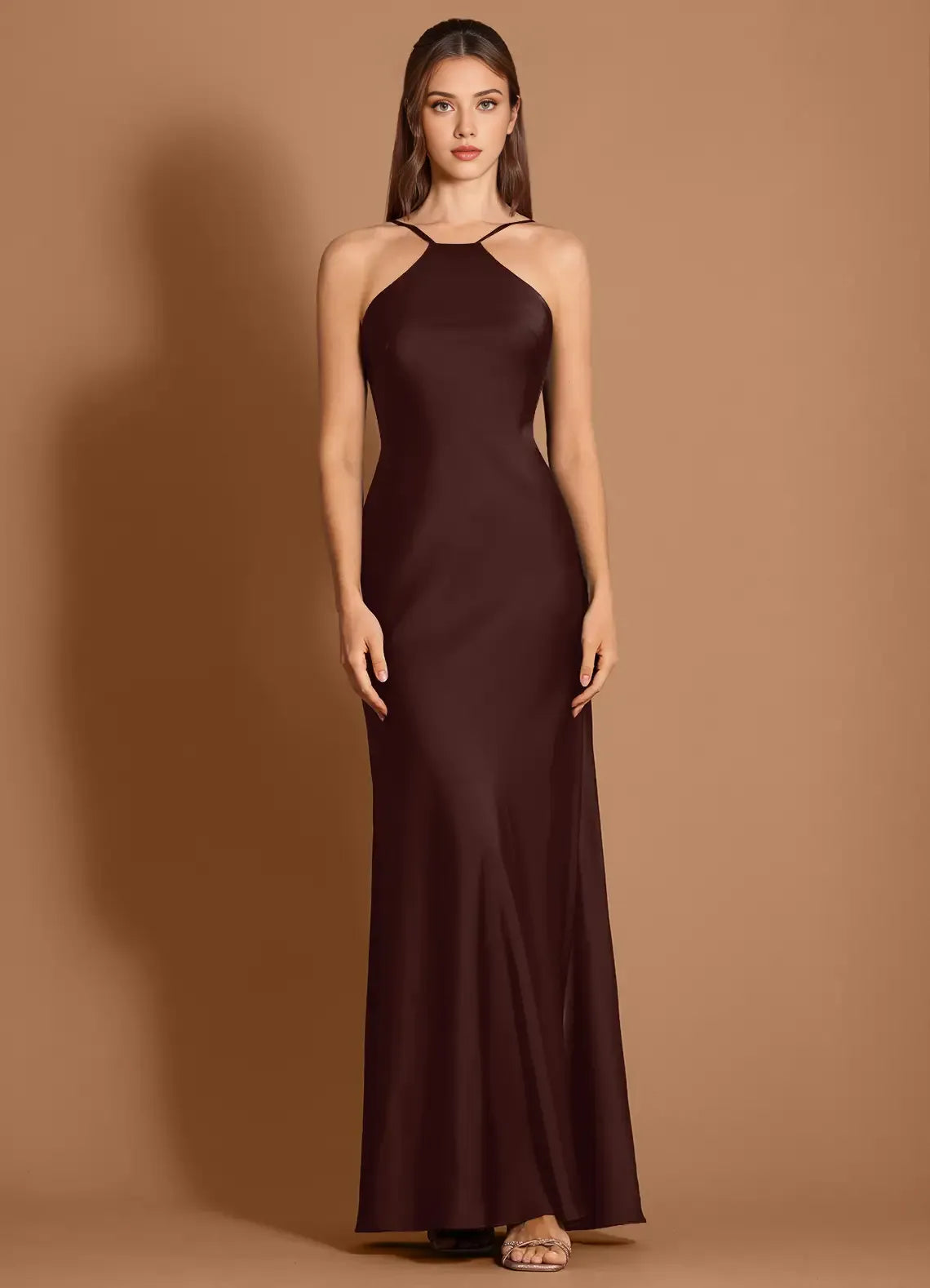 Fluid Sheath Halter Neck Sleeveless Bow Back Floor Length Hot sale Prom Dress