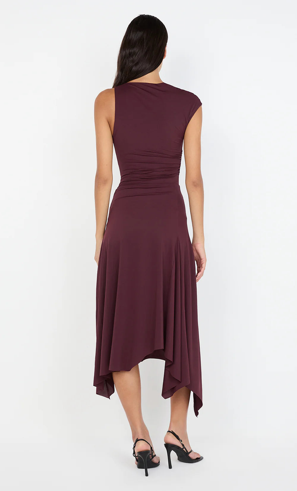 Fluid Sheath One Shoulder Cap Sleeve Ruched Back Asymmetrical Length Female Prom Dress