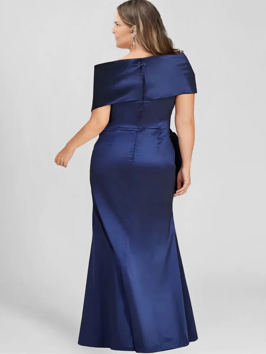 Formal Satin Sheath Off-the-Shoulder Sleeveless Floor-Length Plus Size Mother of the Bride Dresses