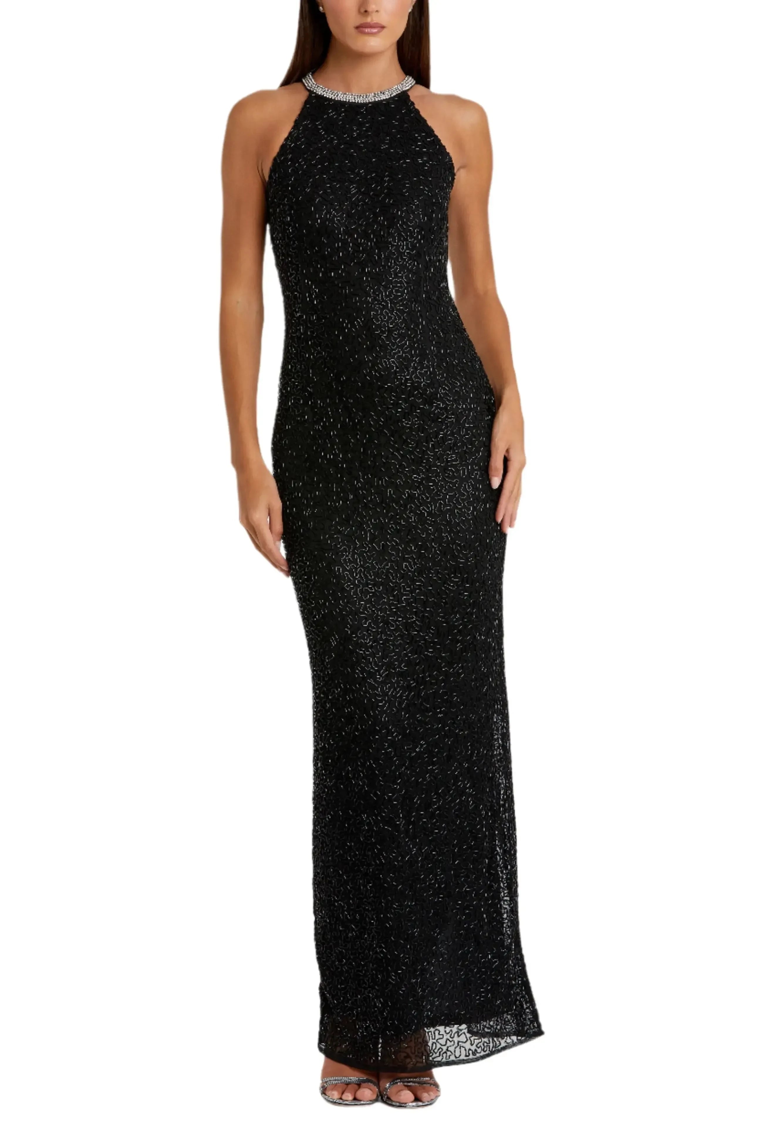 Formal Sheath Halter Neck Sleeveless Zipper Back Floor Length Evening Dress