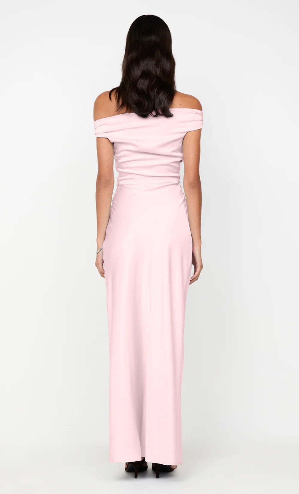 Gentle Sheath Off Shoulder Short Sleeve Ruched Back Floor Length For Ladies Prom Dress