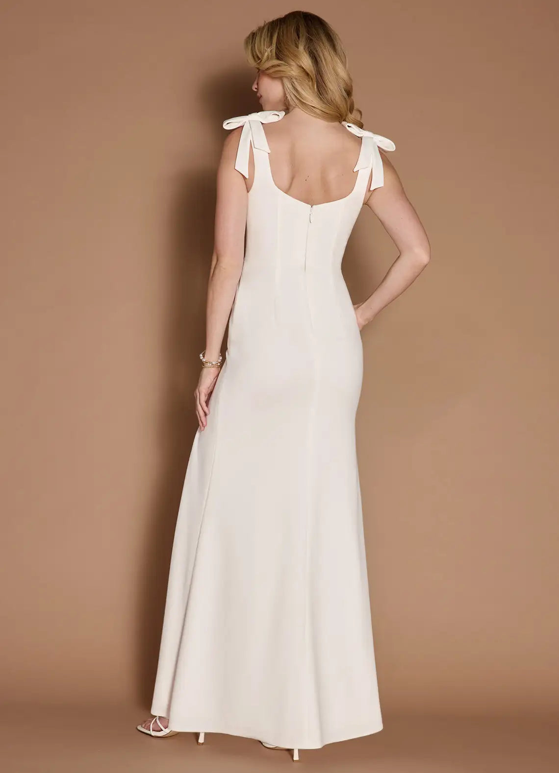 Gentle Trumpet Square Neck Bow Shoulder Open Back Floor Length For Adults Prom Dress