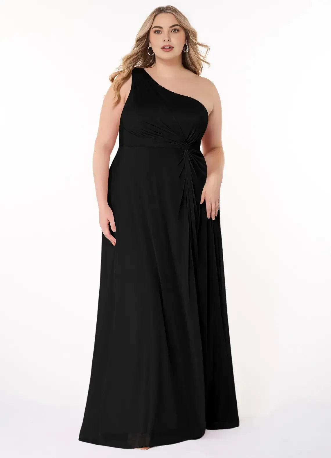 Glam Plus Size One Shoulder Sleeveless Zipper Back Floor Length Bridesmaid Dress