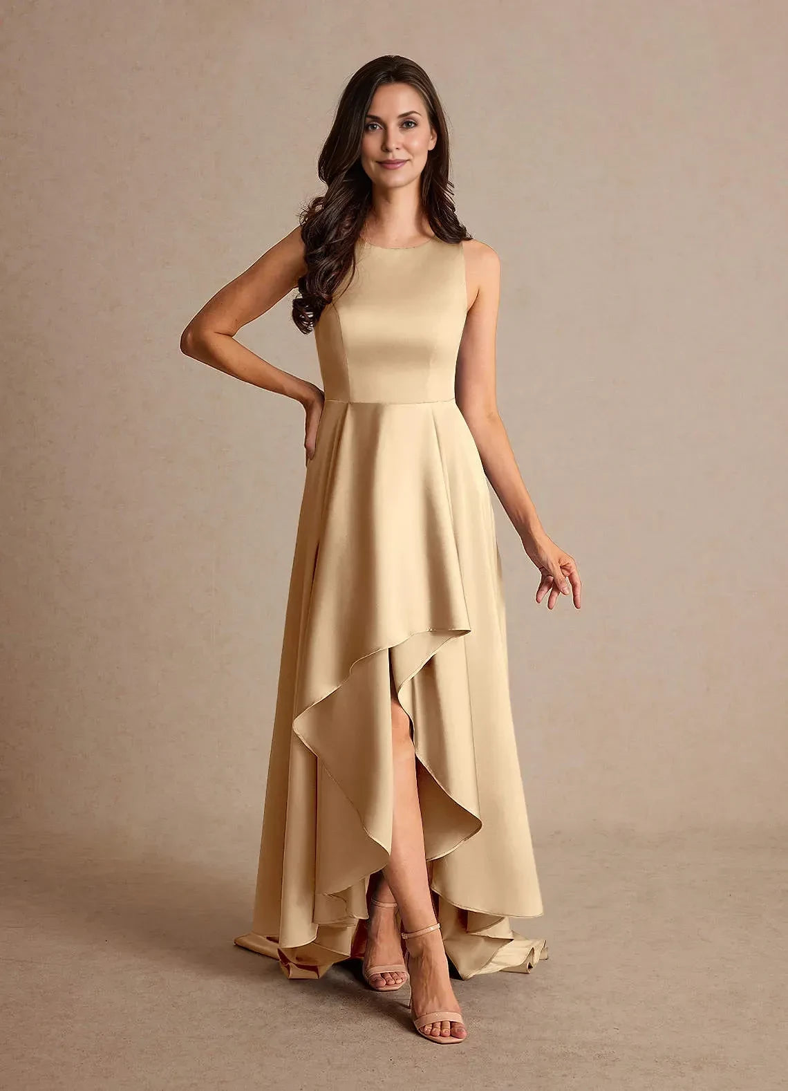 Glamorous A Line Boat Neck Sleeveless Zipper Back High Low Mother of the Bride Dress