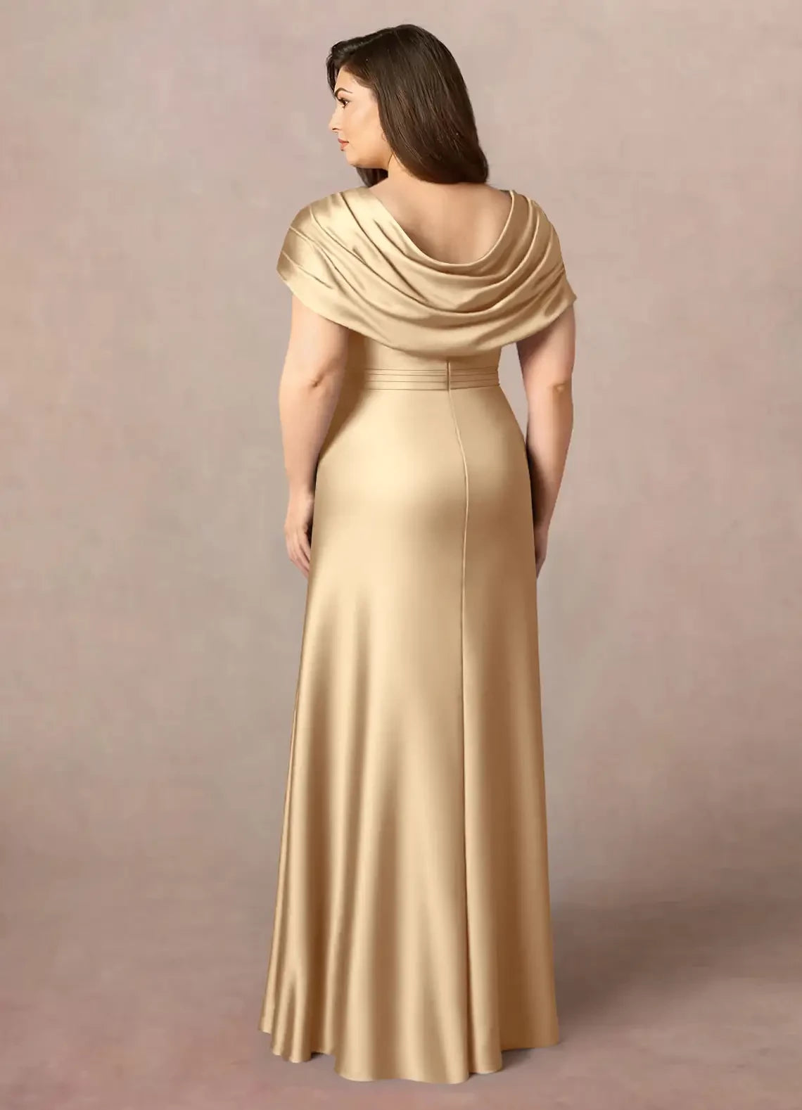 Glamorous A - Line Cowl Neck Cap Sleeve Zip Back Plus Size Floor Length Mother of the Bride Dress